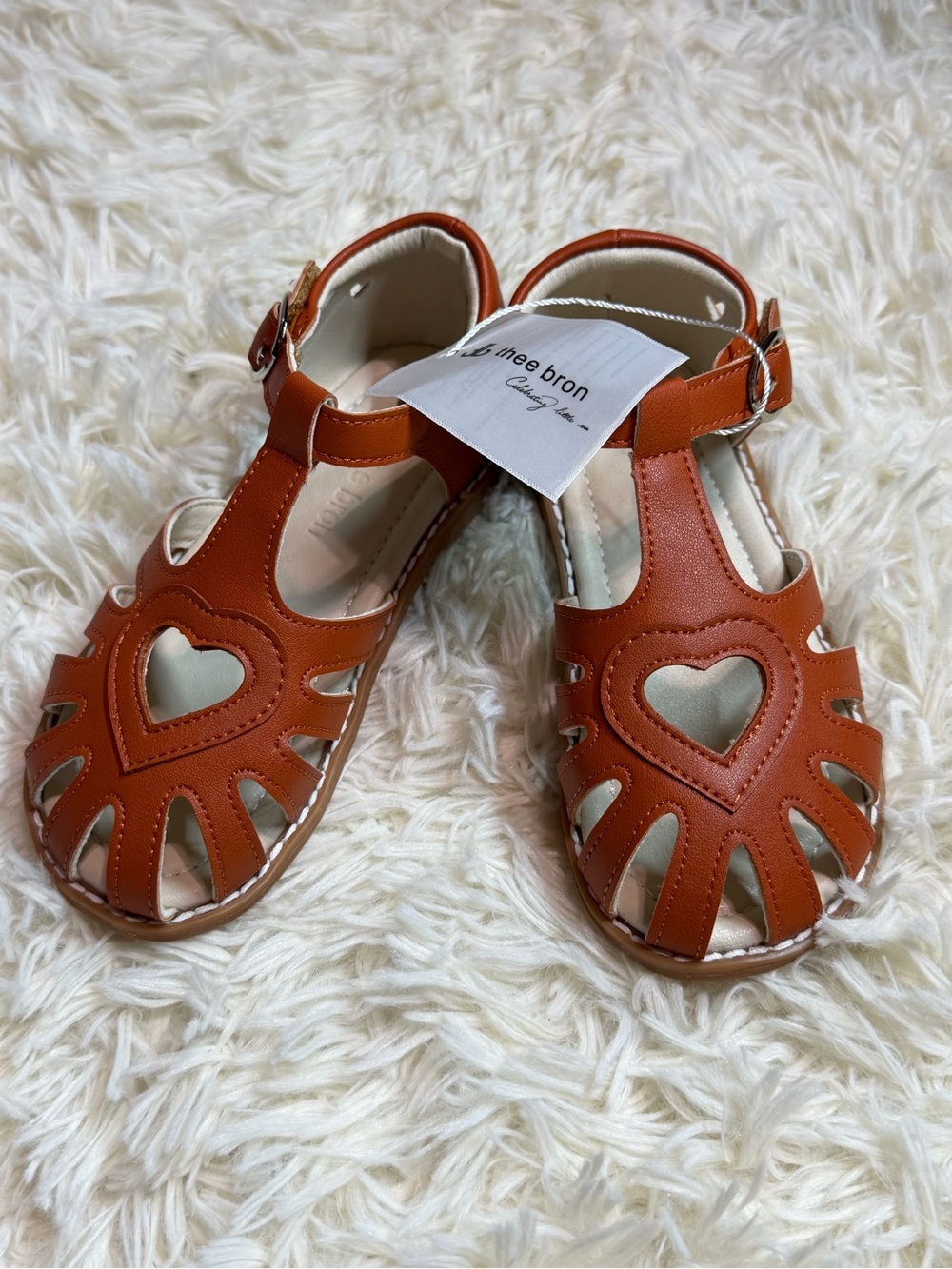 Girls Chestnut Heart Cutout Sandals with Secure Ankle Strap